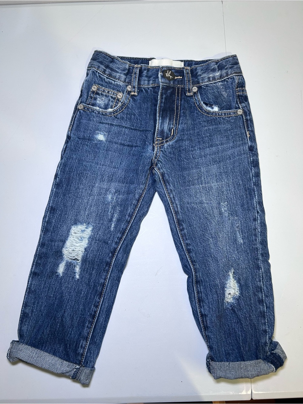 OneTeaspoon Kids Distressed Cuffed Jeans Size 4-5 Medium Wash Denim